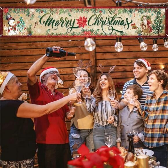 Vintage Christmas Decorations Outdoor Yard Fence Banner Sign, Merry Christmas - Picture 6 of 8